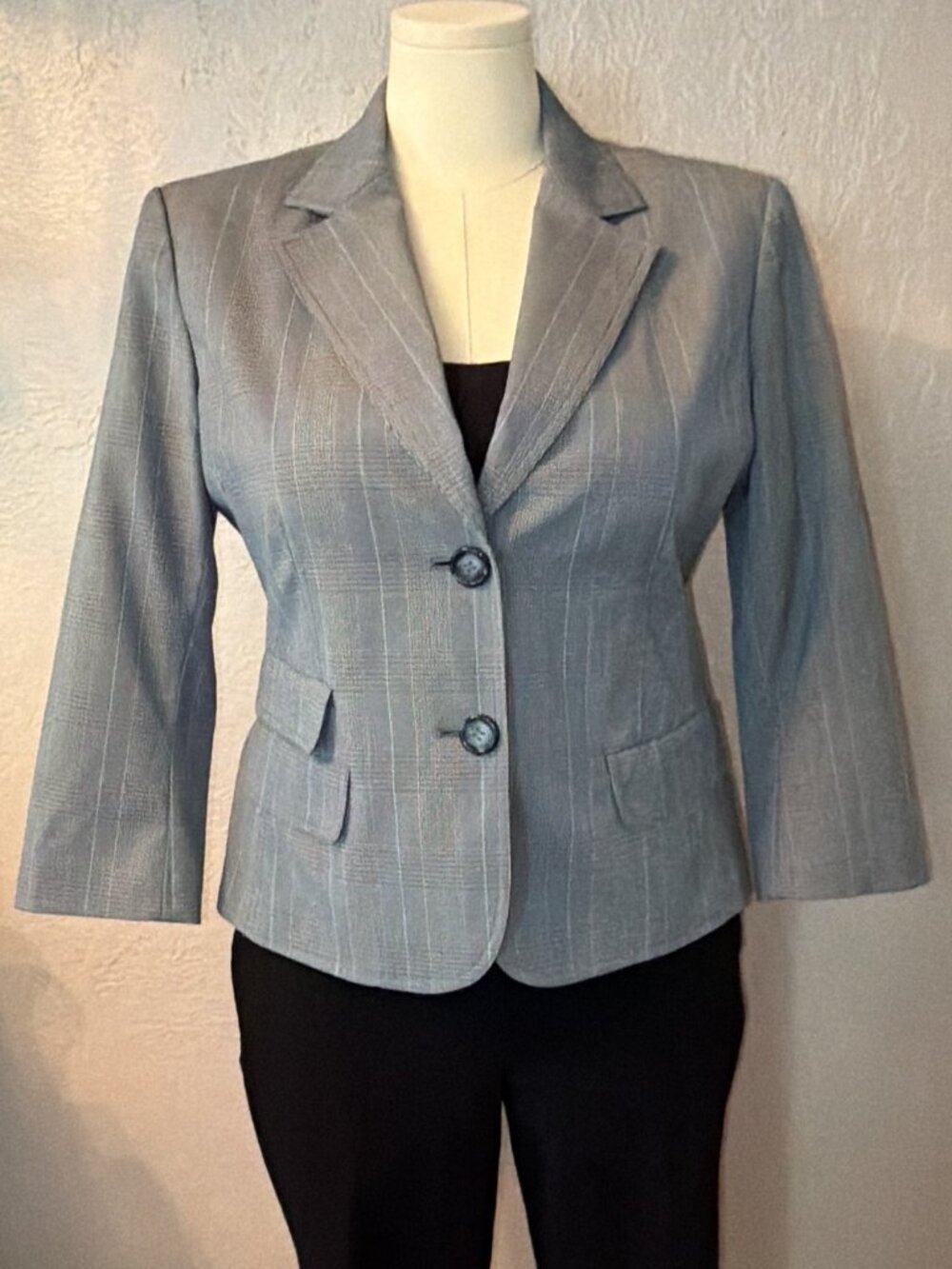NY & Co Gray Plaid Tailored 3/4 Sleeve Blazer Size 14